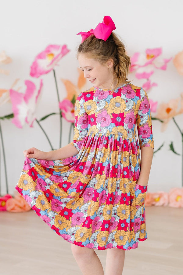wonderland-floral-3-4-sleeve-pocket-twirl-dress Mila &  Rose - Sophia's Style-Wonderland Floral 3/4 Sleeve Pocket Twirl Dress-6-12M--1